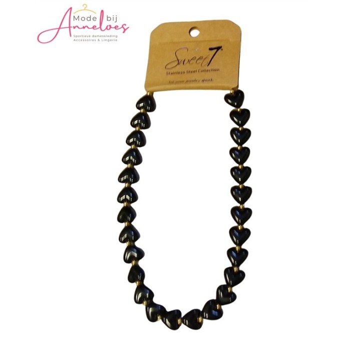 Sweet7 Ketting kort hartjes 101240602 Zwart Sweet7 Ketting kort hartjes 101240602 Zwart